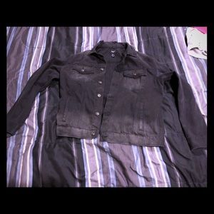 Distressed black denim jacket